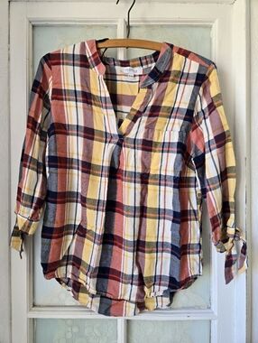 My Style Plaid Blouse Yellow Red Blue Medium
